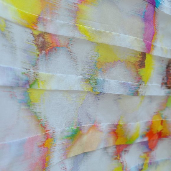 Ann Taylor Petite mini Skirt Colorful Tie-Dye cotton/silk Sideways Pleats sz 8 - Picture 6 of 7